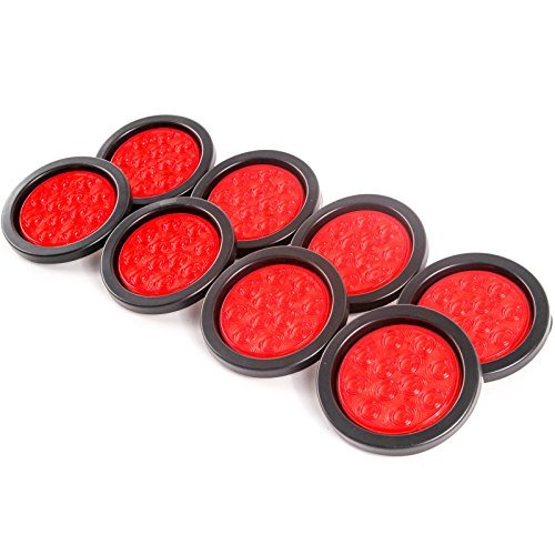 4 Inches Round 8 Red 10 LED Stop Turn Tail Light Brake Flush Tru...