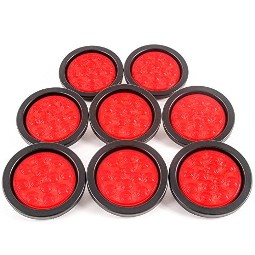 4 Inches Round 8 Red 10 LED Stop Turn Tail Light Brake Flush Tru...