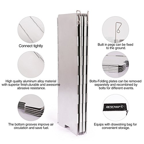 REDCAMP Folding Outdoor Stove Windscreen, 12 Plates Aluminum Campi...