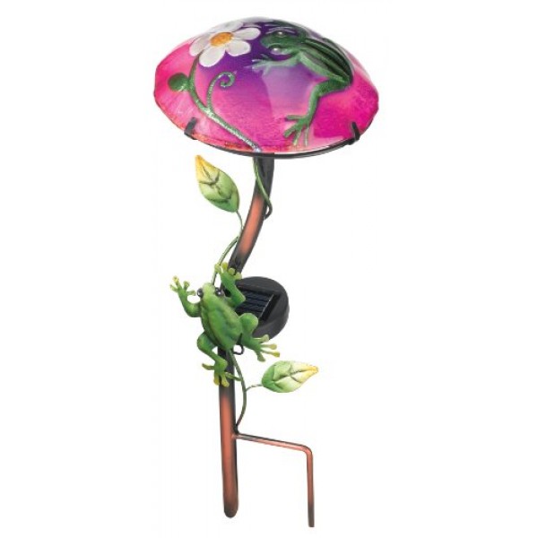 Regal Art &Gift Solar Mushroom Stake Frog Garden Decor