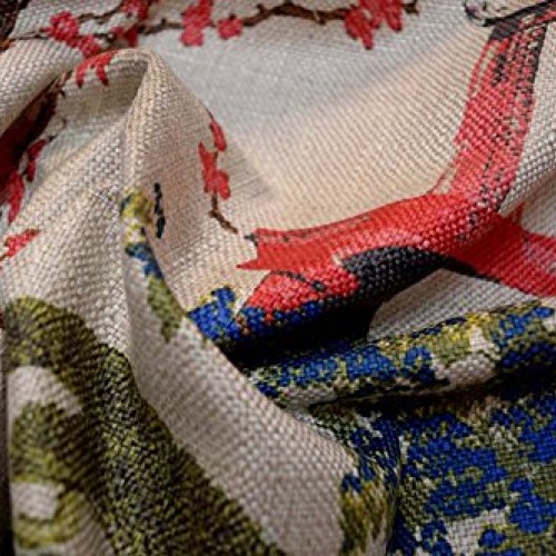 Multicolored Asian Toile Zen Linen Regal Fabric