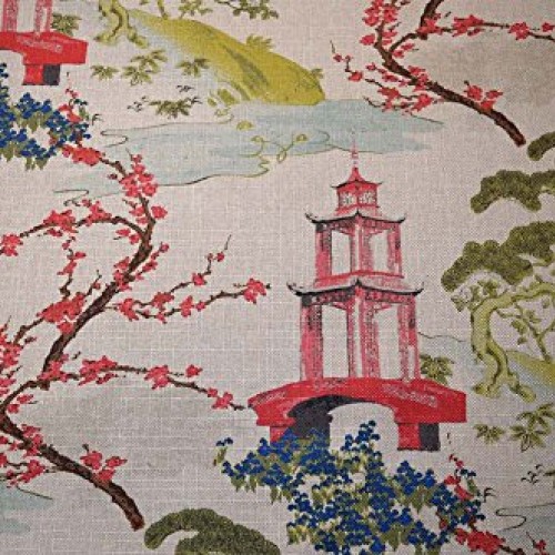 Multicolored Asian Toile Zen Linen Regal Fabric