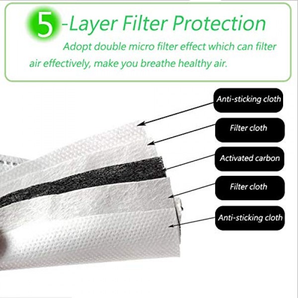 50Pcs 5 Layers PM2.5 Activated Carbon Filter Replaceable Anti Haze...