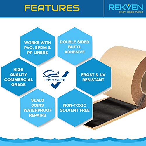 REKVEN - Pond Liner Seam Tape, Double Sided Butyl Adhesive, 3 x 30