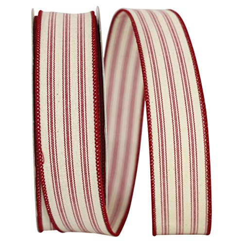 Reliant Ribbon Ticking Linen Stripe Wired Edge Ribbon, 1-1/2 Inch ...