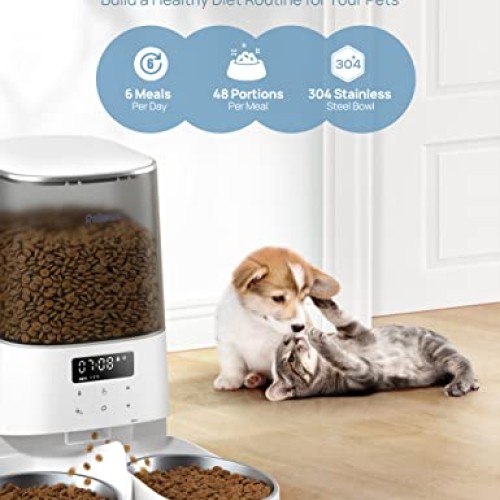 Rellorus Automatic Cat Feeders, 5L/21Cups Pet Food Dispenser for T...