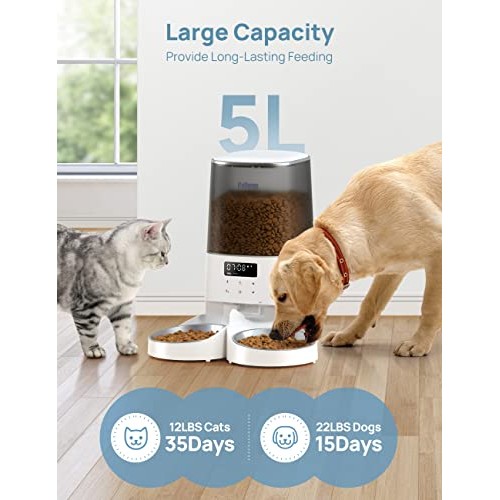 Rellorus Automatic Cat Feeders, 5L/21Cups Pet Food Dispenser for T...