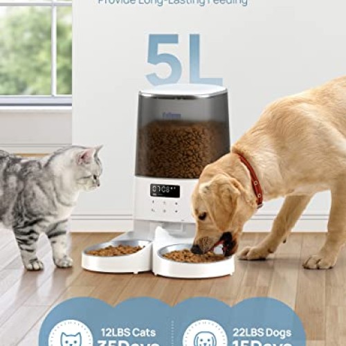 Rellorus Automatic Cat Feeders, 5L/21Cups Pet Food Dispenser for T...