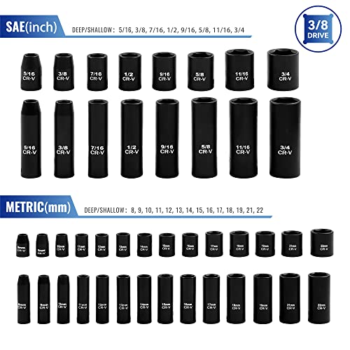 Reniteco 48-Piece 3/8 Drive Socket Set, SAE 5/16-3/4 & Metric...