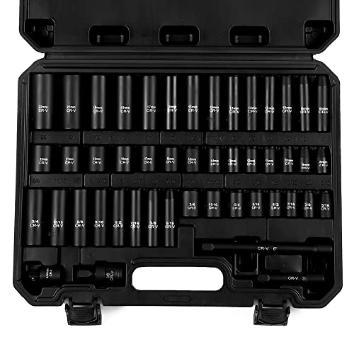 Reniteco 48-Piece 3/8 Drive Socket Set, SAE 5/16-3/4 & Metric...