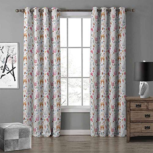 Nursery Total Shade Patio Door Curtain Cute Animals Deer Snail Owl...