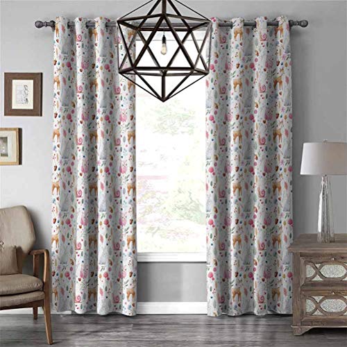Nursery Total Shade Patio Door Curtain Cute Animals Deer Snail Owl...