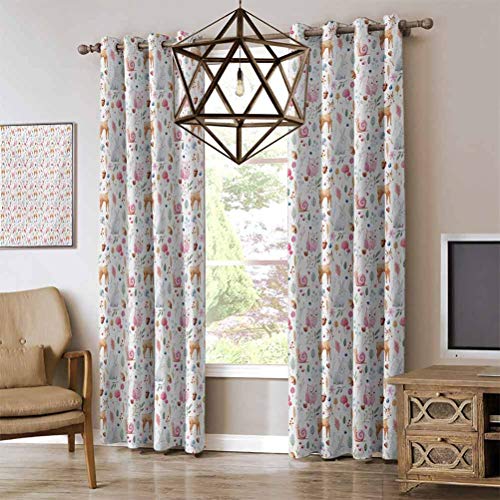 Nursery Total Shade Patio Door Curtain Cute Animals Deer Snail Owl...