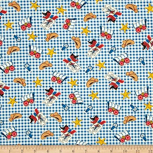Boys Circa 1930s Cowboy Wagons & Hats Blue Fabric