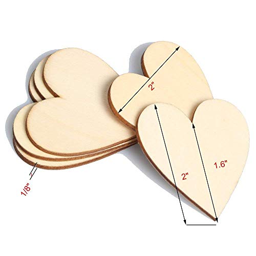 RERIVER 2-Inch Wood Heart 100pcs Blank Unfinished Wooden Slices Di...