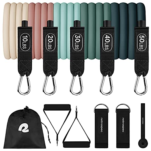 Retrospec Train Resistance Bands Set 5pc Workout Bands w/ Handle...