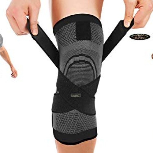 Knee Brace Compression Sleeve Support DCF Cross Wraps Anti-Slip Fi...