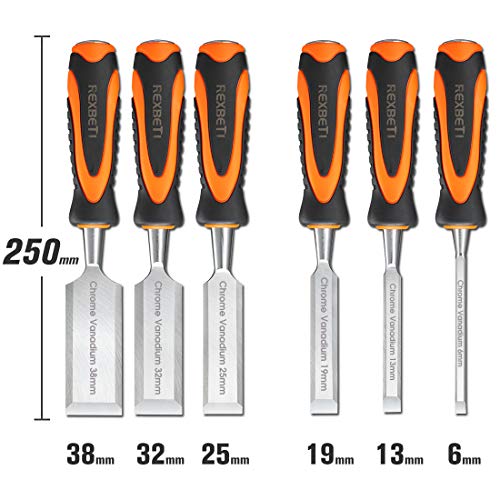 REXBETI 10pc Premium Wood Chisel Set, 6pcs Wood Chisel with 1 Honi...