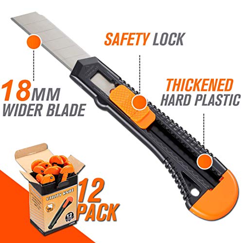REXBETI 12-Pack Utility Knife, Retractable Box Cutter for Cartons,...