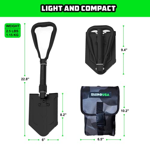 RHINO USA Folding Survival Shovel w/Pick - Heavy Duty Carbon Steel...