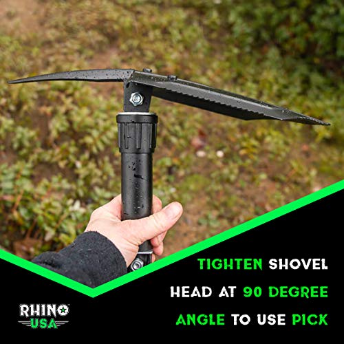 RHINO USA Folding Survival Shovel w/Pick - Heavy Duty Carbon Steel...