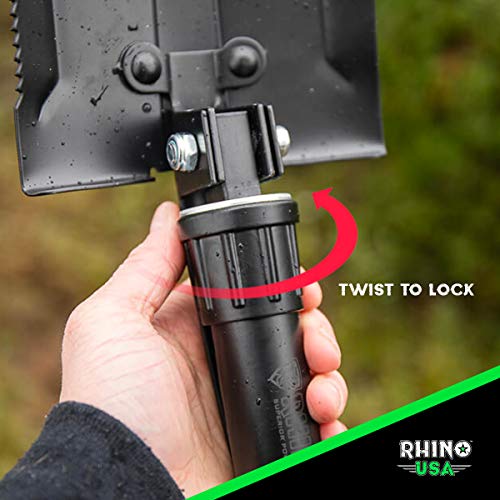 RHINO USA Folding Survival Shovel w/Pick - Heavy Duty Carbon Steel...