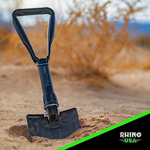 RHINO USA Folding Survival Shovel w/Pick - Heavy Duty Carbon Steel...