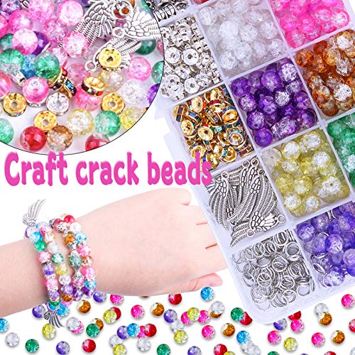 Rhoxshy 530+ PCS 10mm Charms Crackle Lampwork Glass Beads for Jewe...