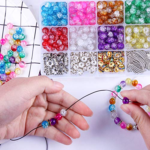 Rhoxshy 530+ PCS 10mm Charms Crackle Lampwork Glass Beads for Jewe...