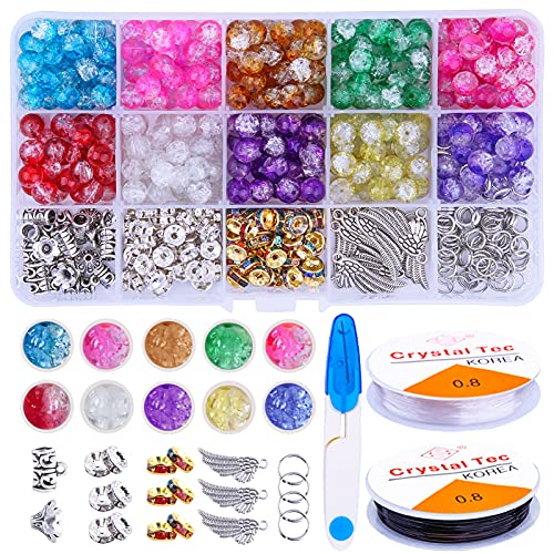 Rhoxshy 530+ PCS 10mm Charms Crackle Lampwork Glass Beads for Jewe...