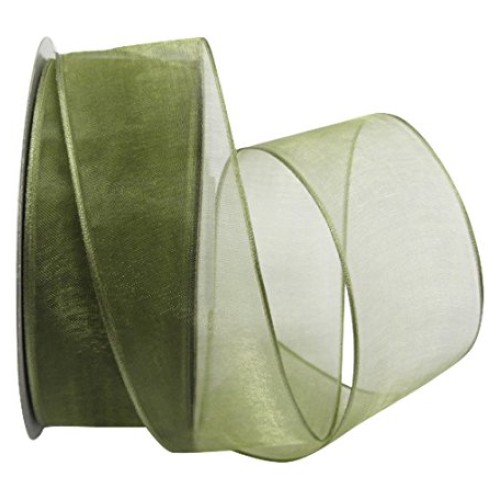 Ribbon Bazaar Wired Sheer Organza 1-1/2 inch Moss 25 Yards Ribbon
