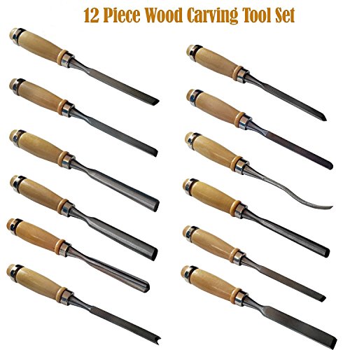 RICE Professional Wood Carving Chisel Set - 12 Piece Sharp Woodwor...