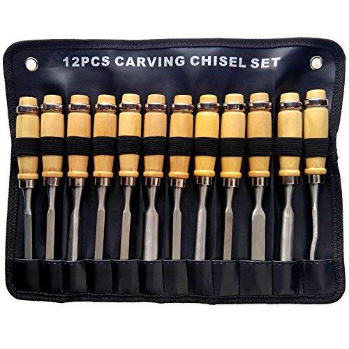 RICE Professional Wood Carving Chisel Set - 12 Piece Sharp Woodwor...