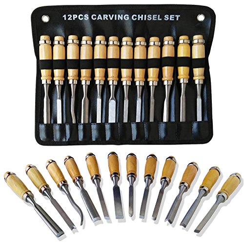 RICE Professional Wood Carving Chisel Set - 12 Piece Sharp Woodwor...