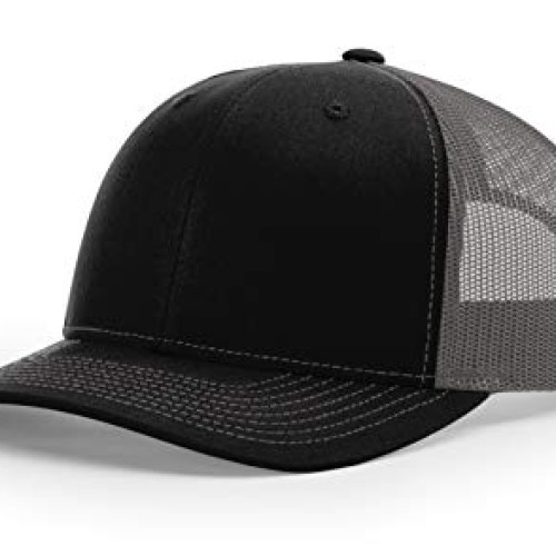 Richardson 112 Mesh Back Trucker Cap Snapback Hat, Black / Charcoa...