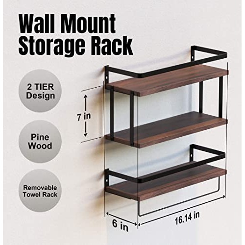 RICHER HOUSE 2+1 Tier Wall Mounted Floating Shelves Set of 2, Rust...