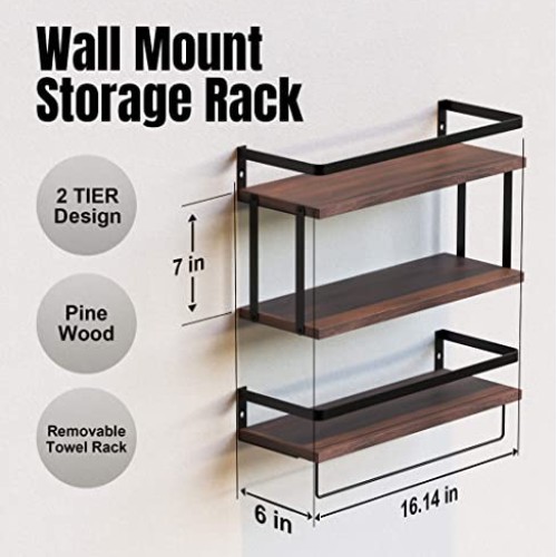 RICHER HOUSE 2+1 Tier Wall Mounted Floating Shelves Set of 2, Rust...