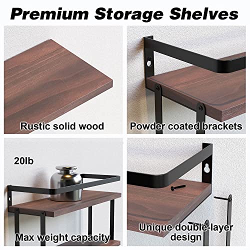RICHER HOUSE 2+1 Tier Wall Mounted Floating Shelves Set of 2, Rust...