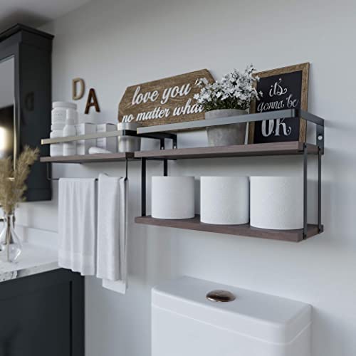 RICHER HOUSE 2+1 Tier Wall Mounted Floating Shelves Set of 2, Rust...