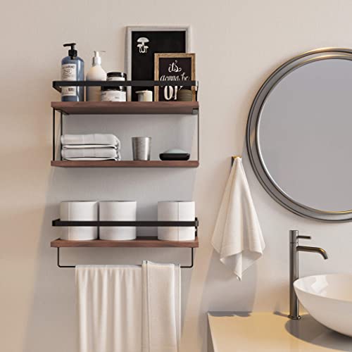 RICHER HOUSE 2+1 Tier Wall Mounted Floating Shelves Set of 2, Rust...