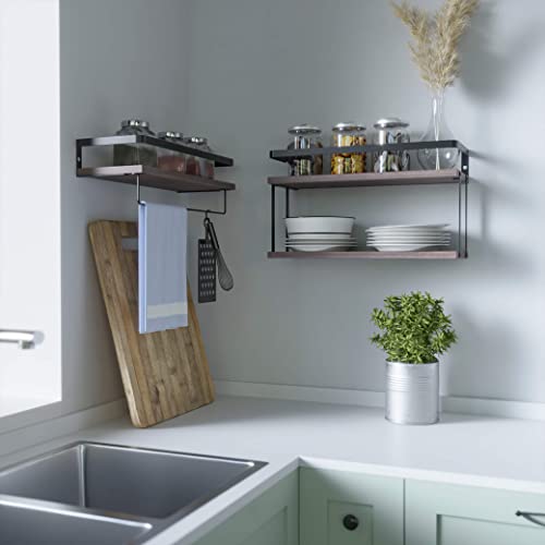 RICHER HOUSE 2+1 Tier Wall Mounted Floating Shelves Set of 2, Rust...