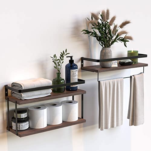 RICHER HOUSE 2+1 Tier Wall Mounted Floating Shelves Set of 2, Rust...