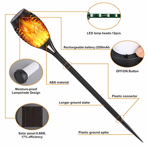 RIDALUX Upgraded Solar Outdoor Lights, 8 Pack Solar Torches Lights...