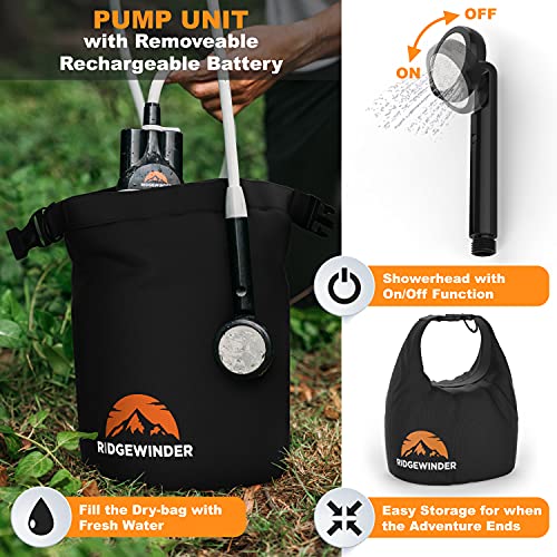 Ridgewinder Portable Shower for Camping with Dry Bag - Camp Shower...