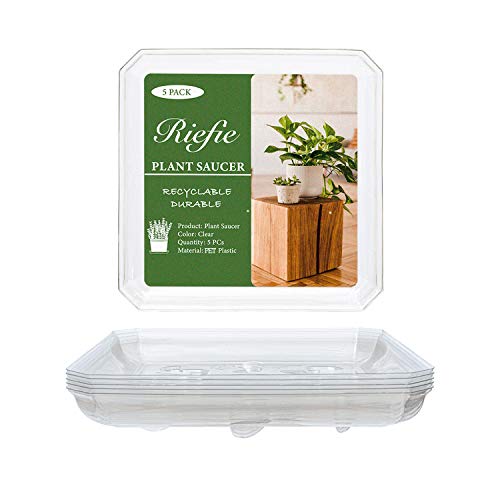 Riefie 5 Pack of 8 inch Plastic Saucer, Square Clear Drip Trays fo...