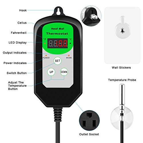 RIOGOO 9.5x20.5 Seedling Heat Mat and Thermostat Controller 68-1...