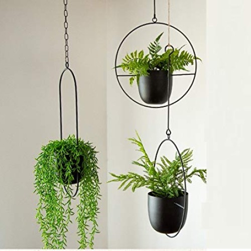 RISEON Boho Black Metal Plant Hanger,Metal Wall and Ceiling Hangin...