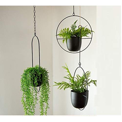 RISEON Boho Black Metal Plant Hanger,Metal Wall and Ceiling Hangin...