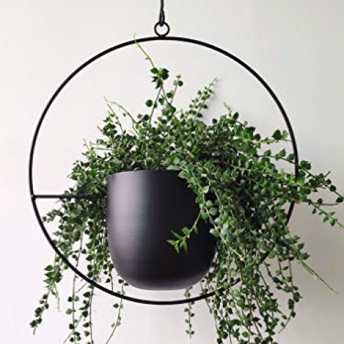 RISEON Boho Black Metal Plant Hanger,Metal Wall and Ceiling Hangin...