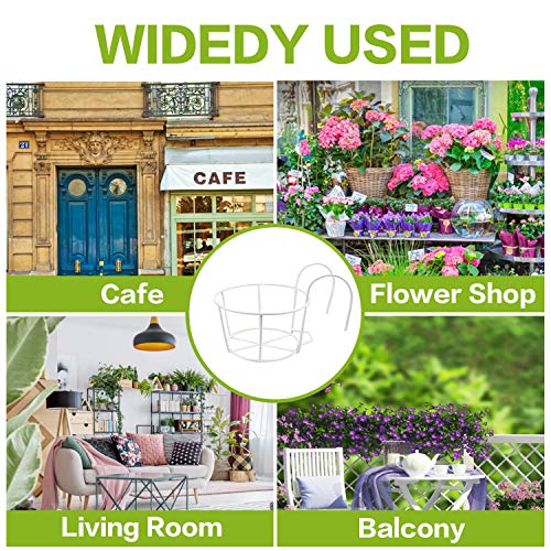 4 Pack Round Hanging Railing Planters, Flower Pot Holders, Metal P...